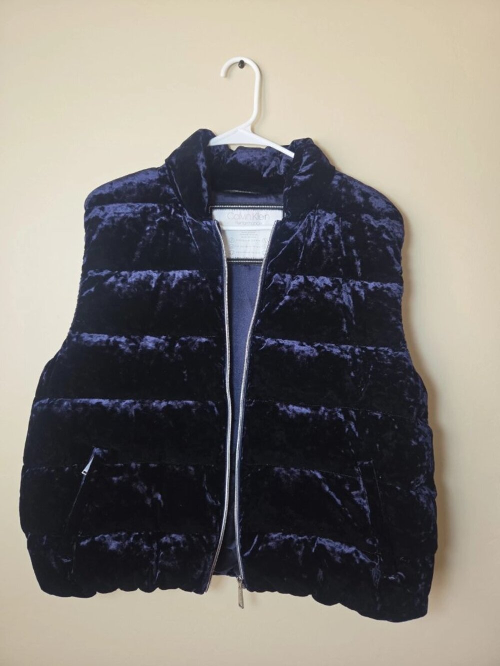 Calvin Klein Performance XL Navy Velvet Down Puffer Vest Zip Pockets Women